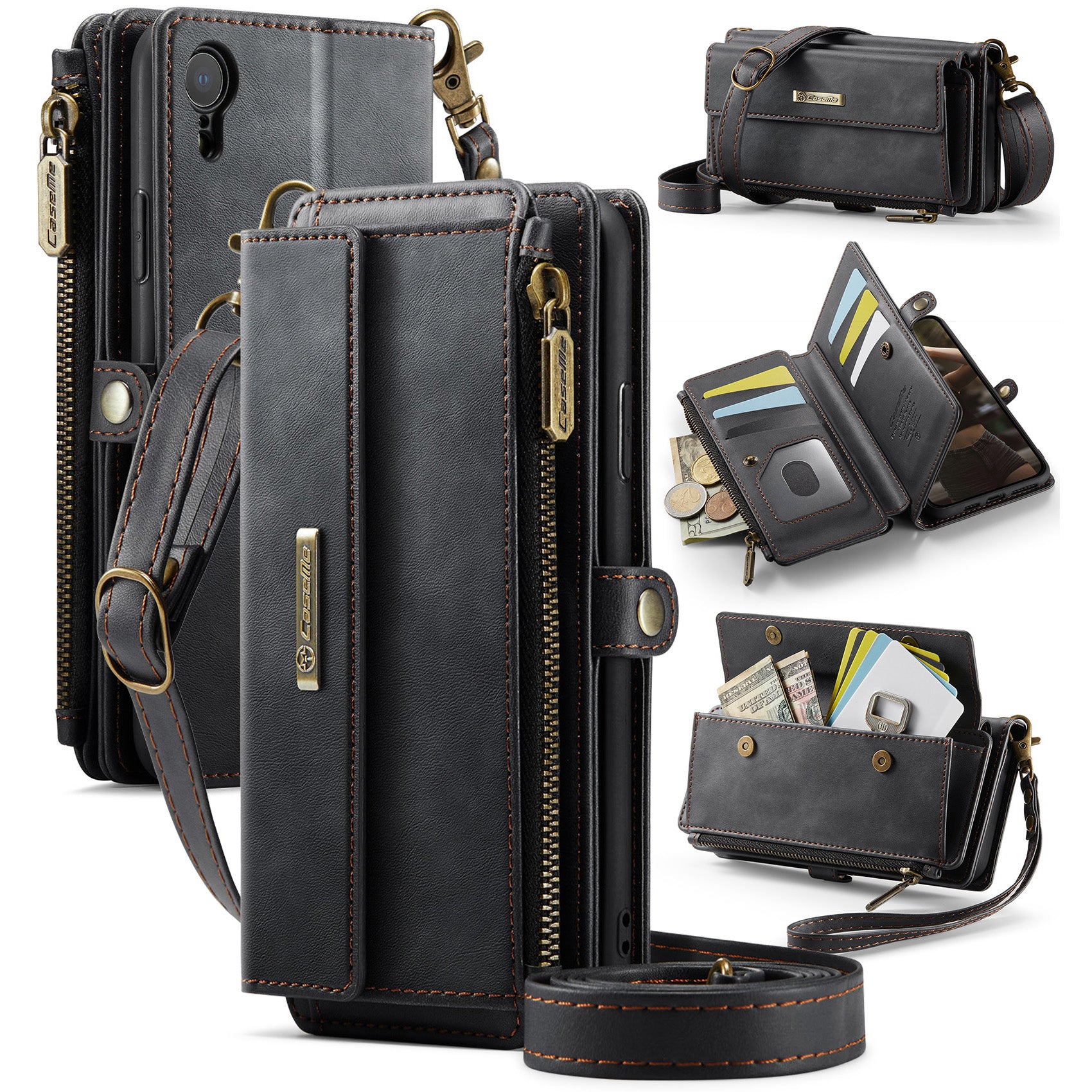 For iPhone XR 6.1 inch Case CASEME C39 RFID Blocking Zipper Wallet Stand Leather Cover with Stra