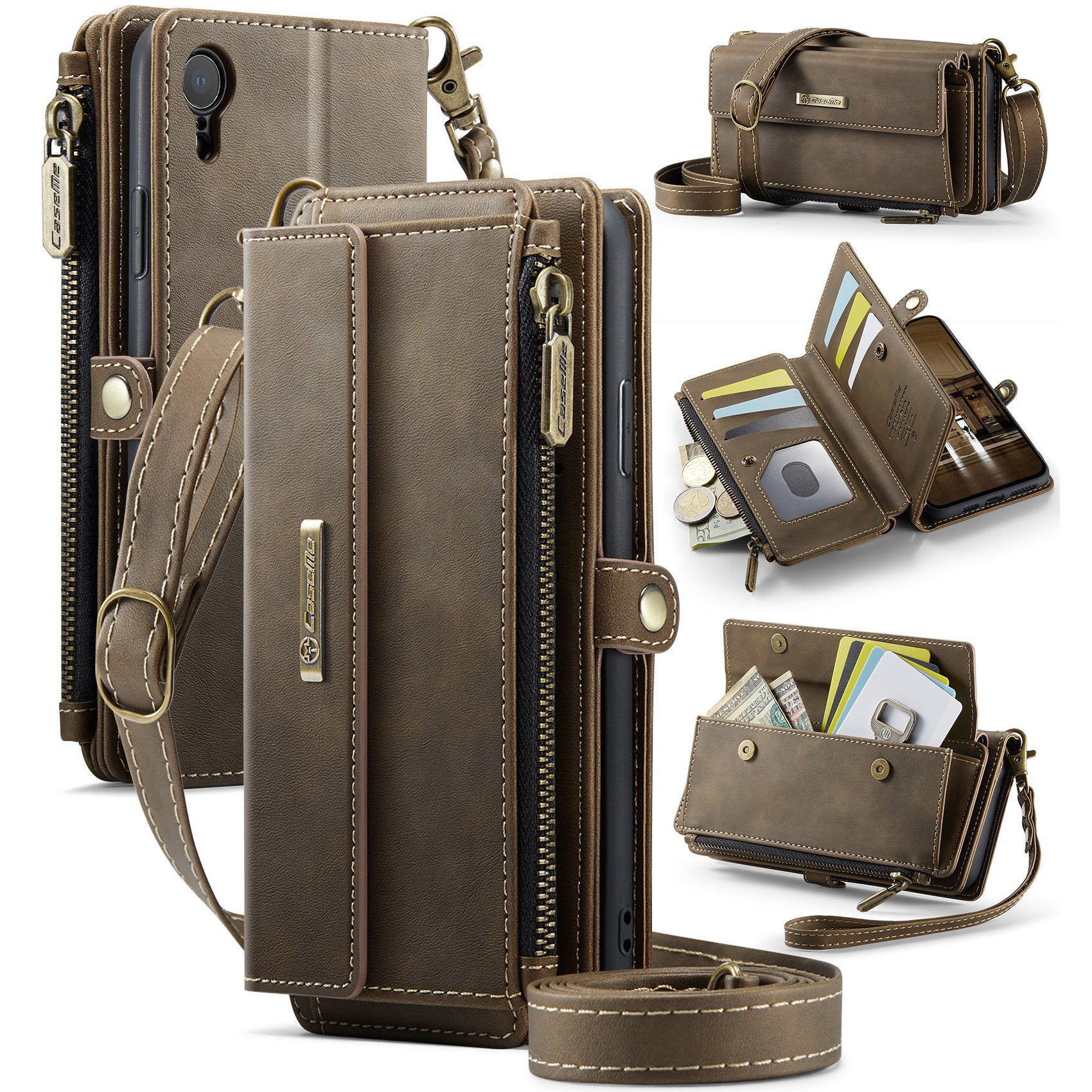 For iPhone XR 6.1 inch Case CASEME C39 RFID Blocking Zipper Wallet Stand Leather Cover with Stra