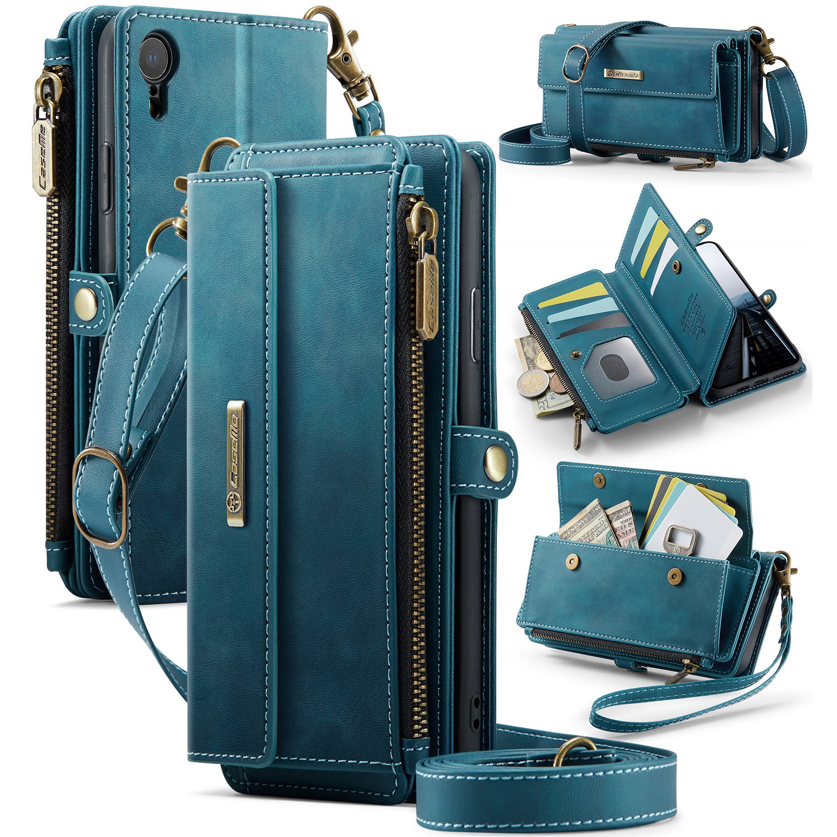 For iPhone XR 6.1 inch Case CASEME C39 RFID Blocking Zipper Wallet Stand Leather Cover with Stra