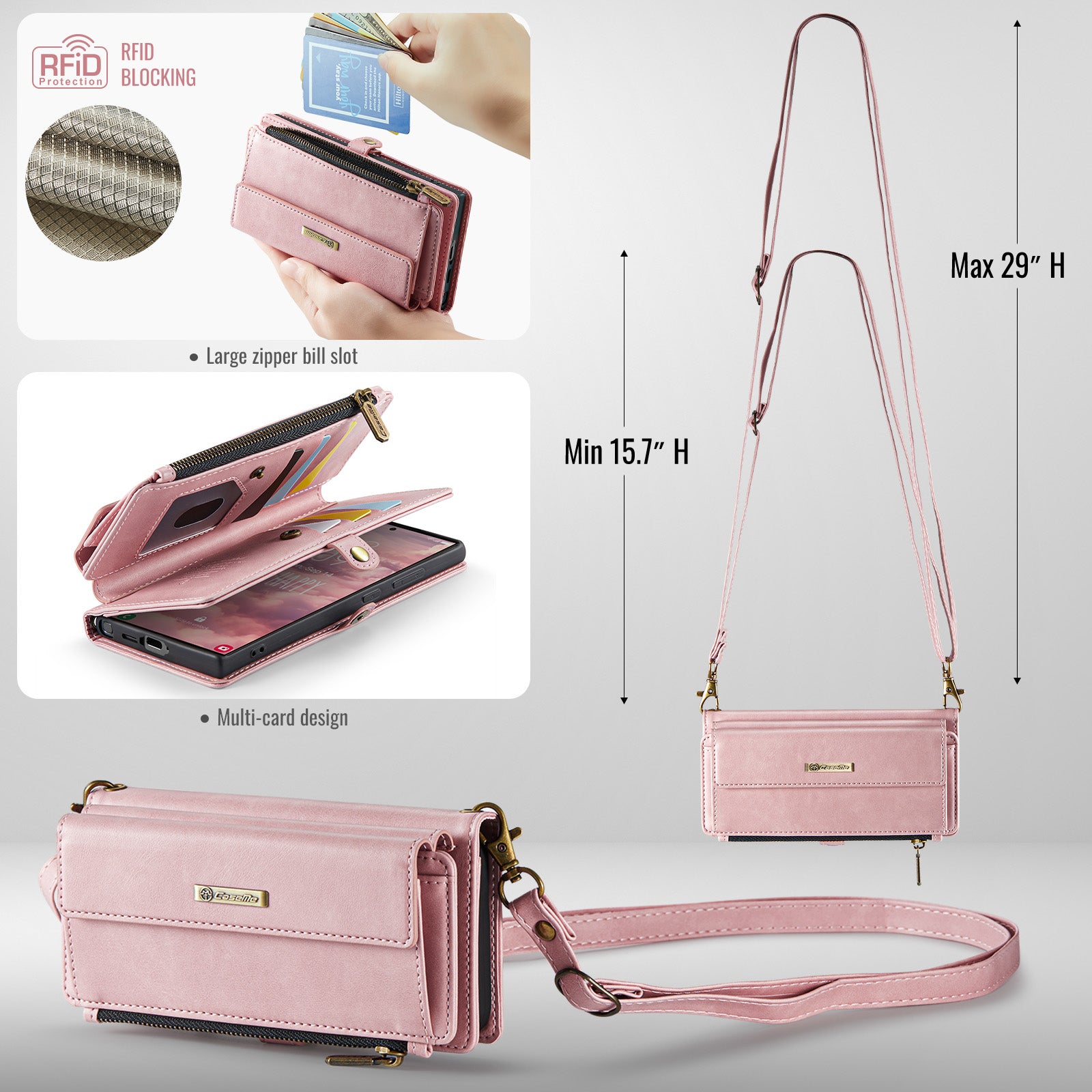 For Samsung Galaxy S23 Ultra Case CASEME C39 RFID Blocking Zipper Wallet Stand Leather Cover with Strap