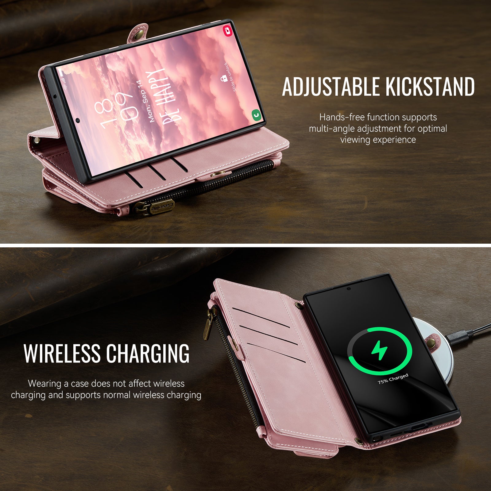For Samsung Galaxy S23 Ultra Case CASEME C39 RFID Blocking Zipper Wallet Stand Leather Cover with Strap
