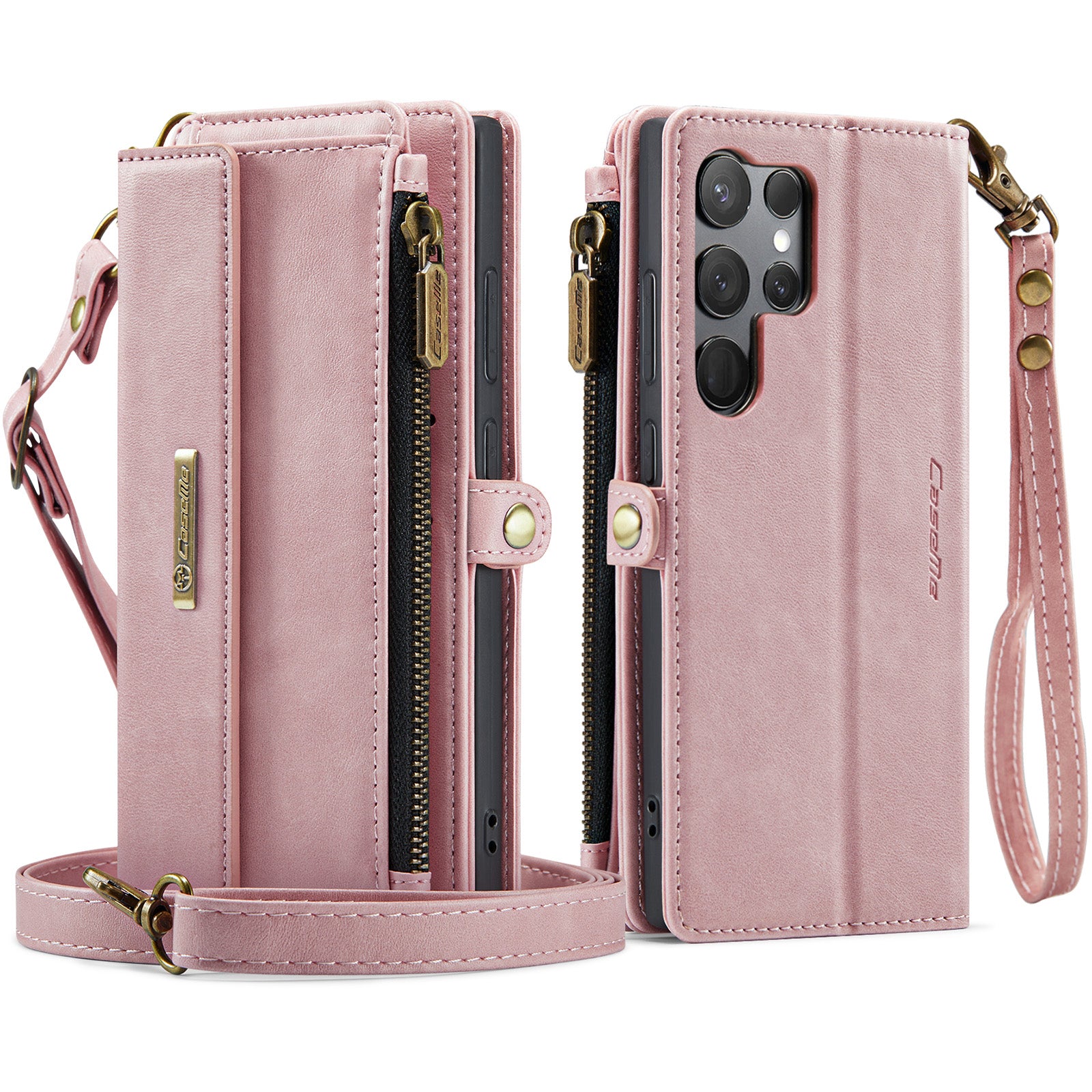 For Samsung Galaxy S23 Ultra Case CASEME C39 RFID Blocking Zipper Wallet Stand Leather Cover with Strap