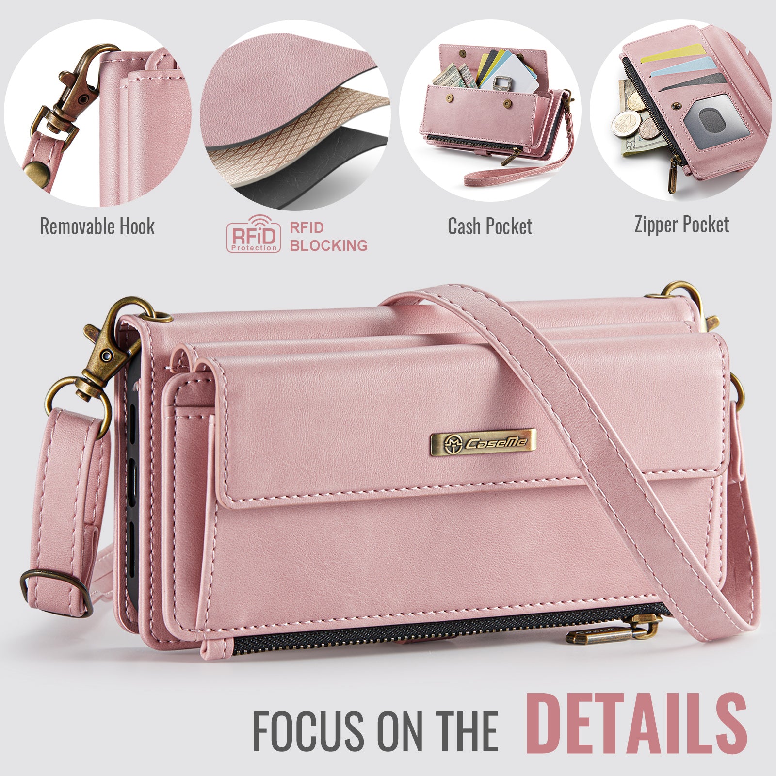 For Samsung Galaxy S23 Ultra Case CASEME C39 RFID Blocking Zipper Wallet Stand Leather Cover with Strap