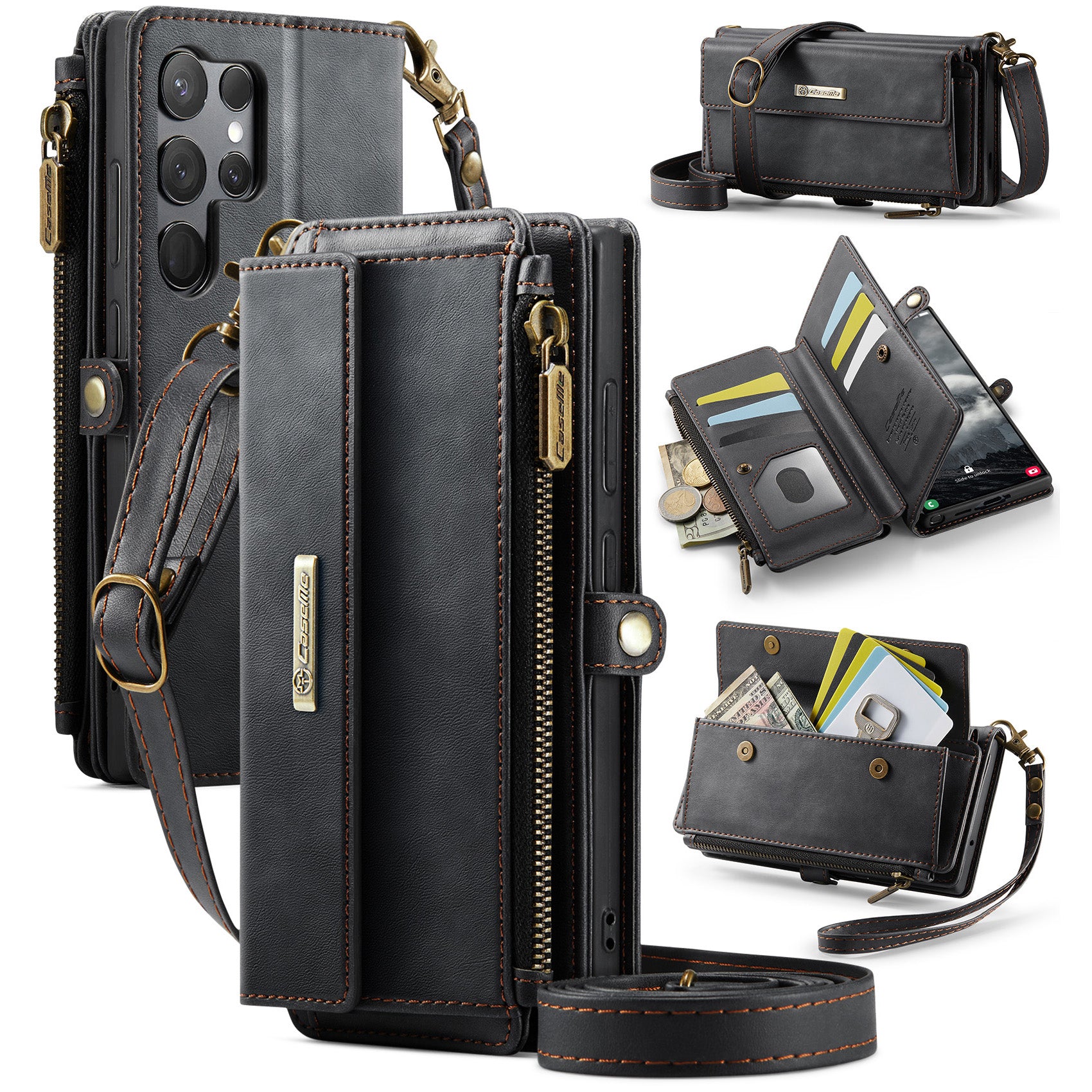 For Samsung Galaxy S23 Ultra Case CASEME C39 RFID Blocking Zipper Wallet Stand Leather Cover with Strap