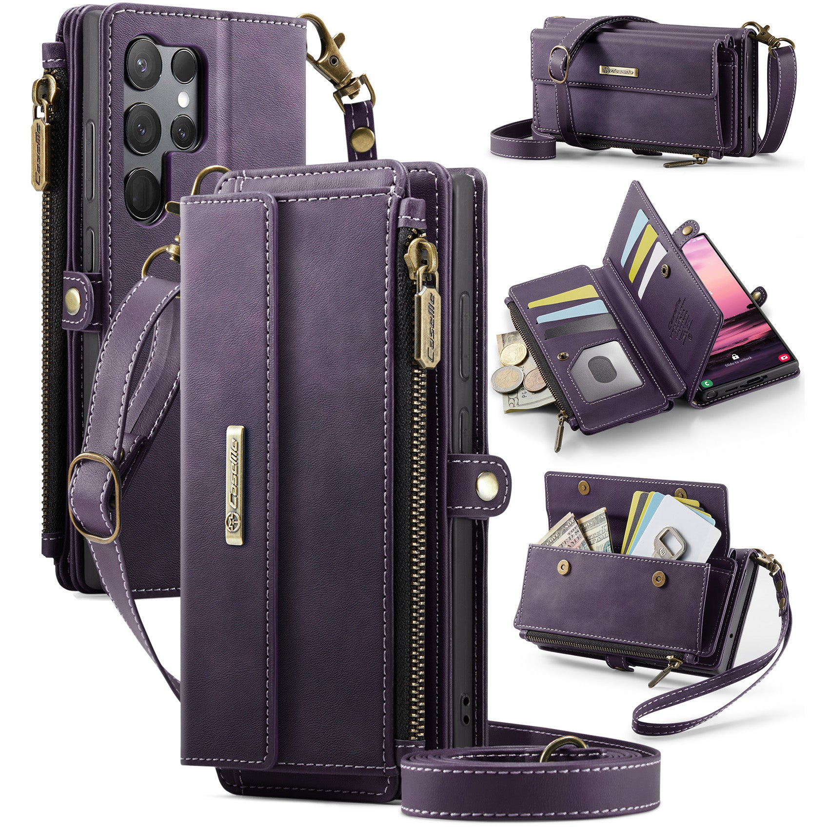 For Samsung Galaxy S23 Ultra Case CASEME C39 RFID Blocking Zipper Wallet Stand Leather Cover with Strap