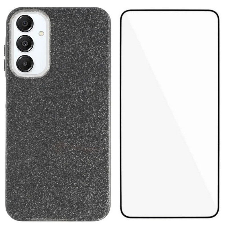 For Samsung Galaxy A25 5G (Global) (161.0 x 76.5 x 8.3mm) Glitter Case WANLONFENG XL2 Series IMD TPU Phone Cover with Tempered Glass Film