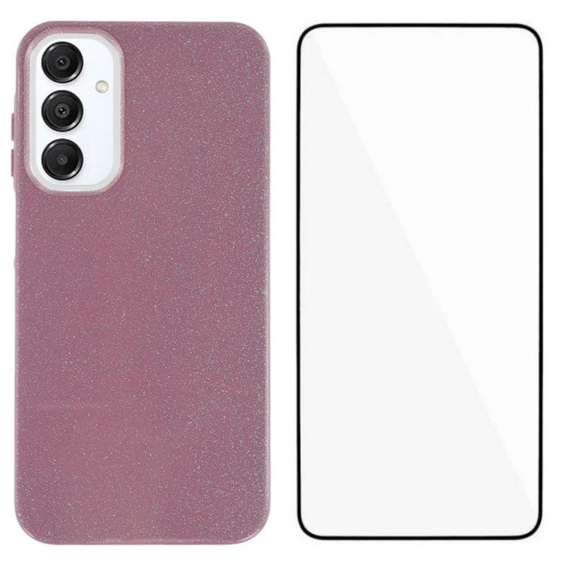 For Samsung Galaxy A25 5G (Global) (161.0 x 76.5 x 8.3mm) Glitter Case WANLONFENG XL2 Series IMD TPU Phone Cover with Tempered Glass Film