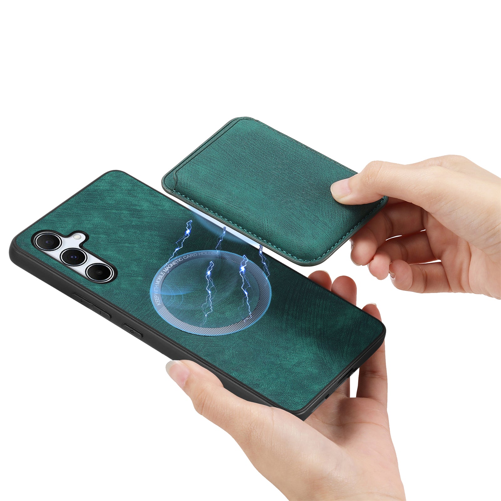 For Samsung Galaxy A55 5G Case Compatible with MagSafe Leather Back Cover with Detachable Card Holder