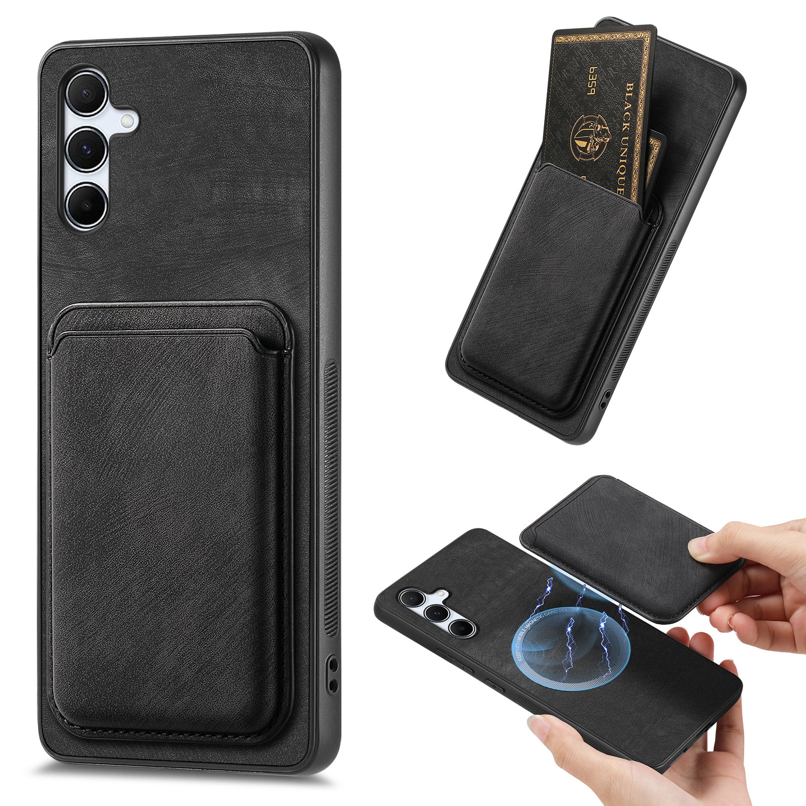 For Samsung Galaxy A55 5G Case Compatible with MagSafe Leather Back Cover with Detachable Card Holder