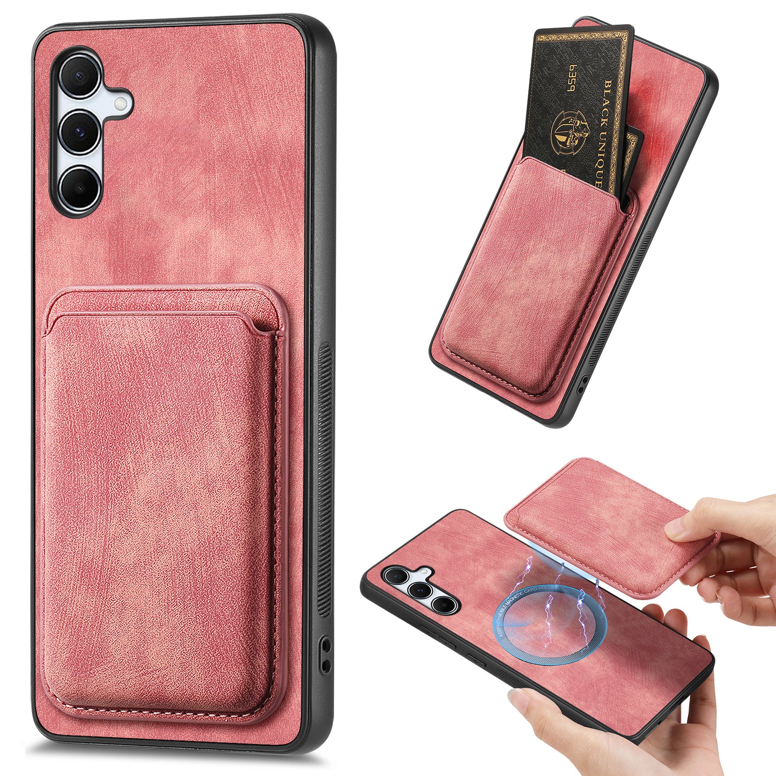 For Samsung Galaxy A55 5G Case Compatible with MagSafe Leather Back Cover with Detachable Card Holder