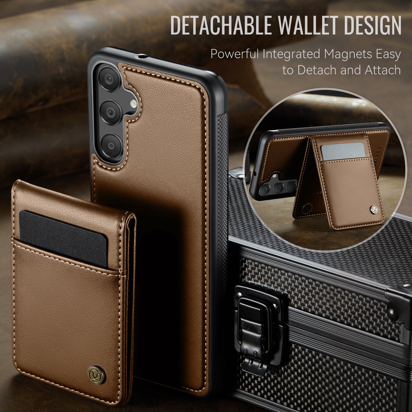 For Samsung Galaxy A25 5G (Global) (161.0 x 76.5 x 8.3mm) Leather Back Cover Compatible with MagSafe JEEHOOD J06 Phone Case with Card Bag RFID Blocking