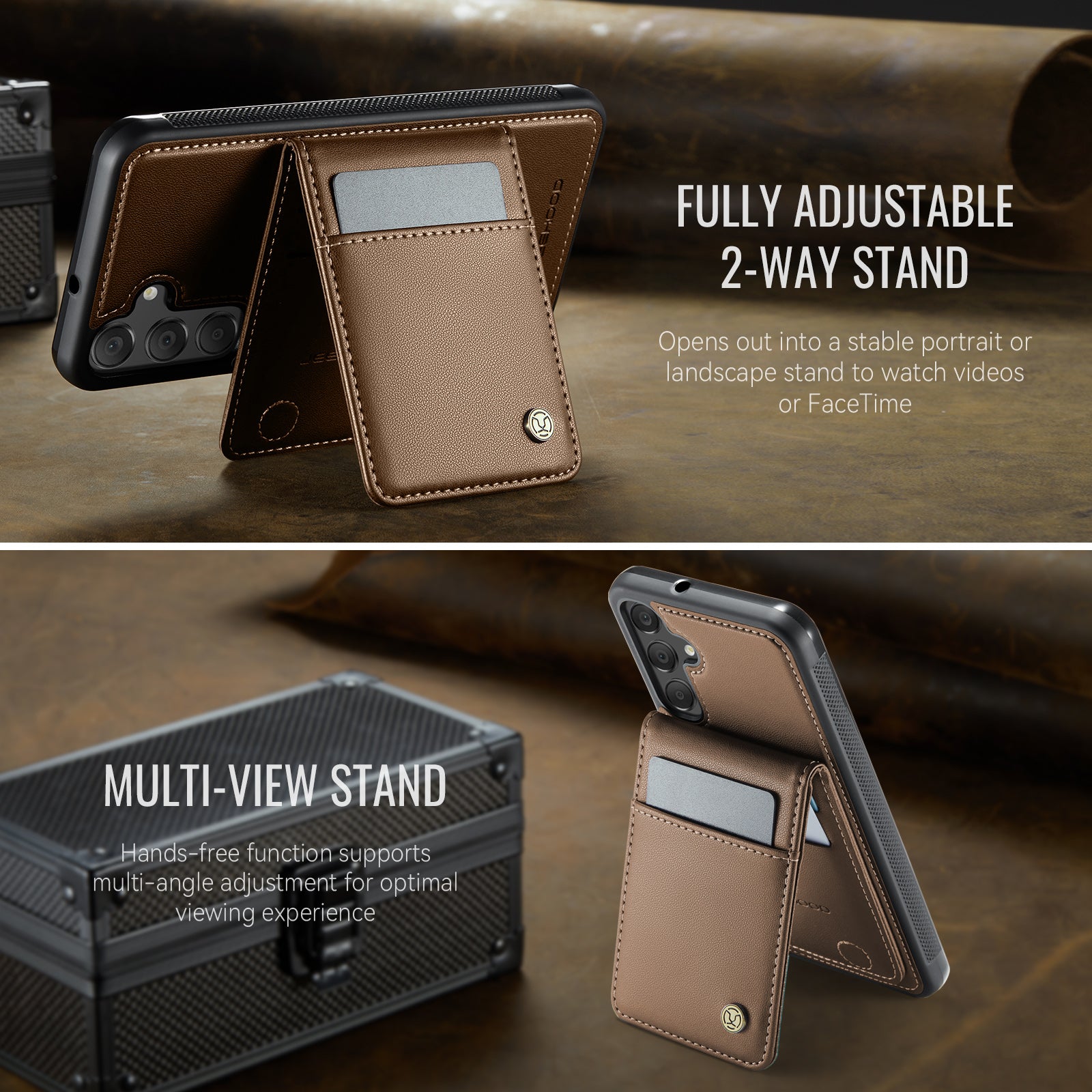 For Samsung Galaxy A25 5G (Global) (161.0 x 76.5 x 8.3mm) Leather Back Cover Compatible with MagSafe JEEHOOD J06 Phone Case with Card Bag RFID Blocking