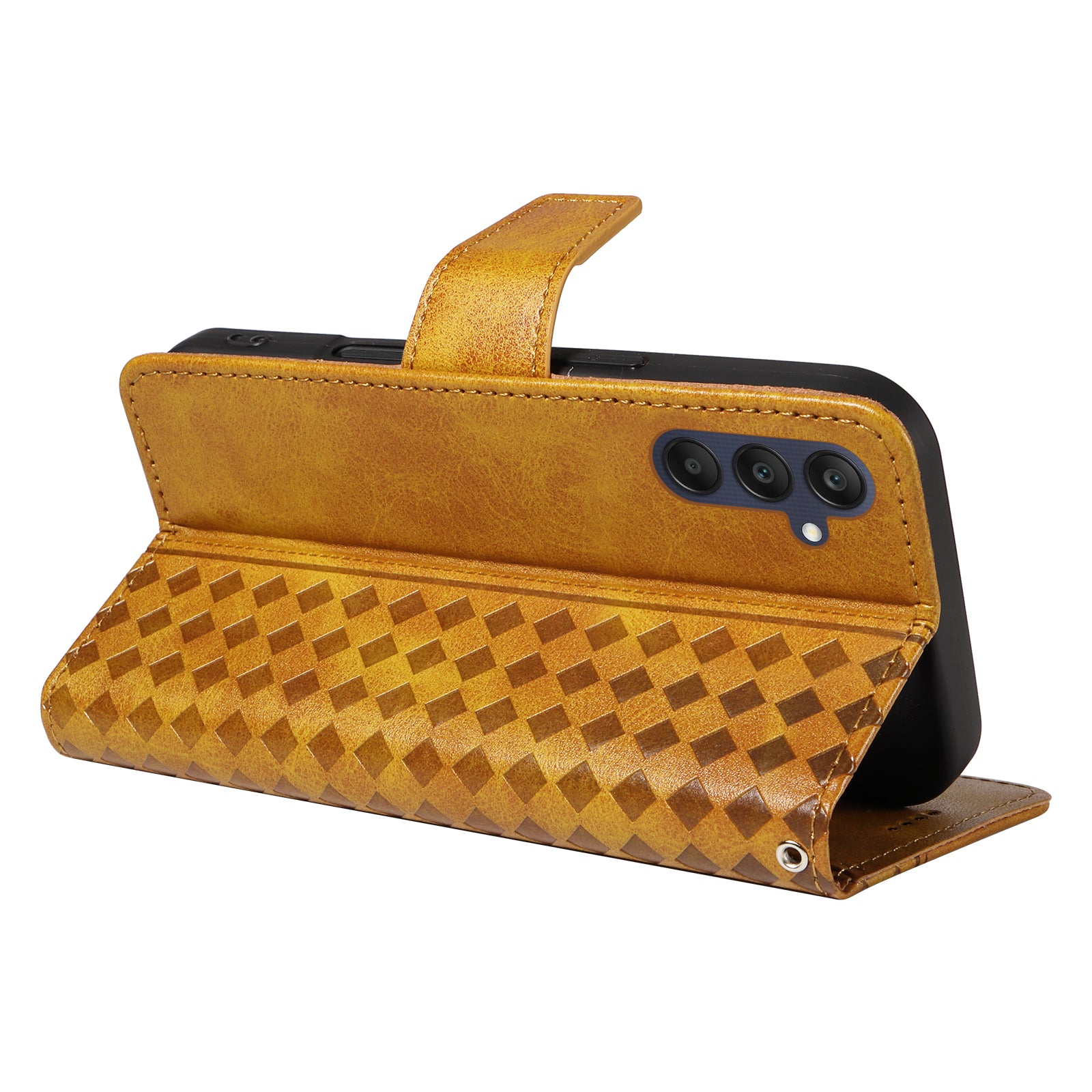For Samsung Galaxy A25 5G (Global) (161.0 x 76.5 x 8.3mm) Leather Case Wallet Stand Grids Imprinted Phone Cover with Strap