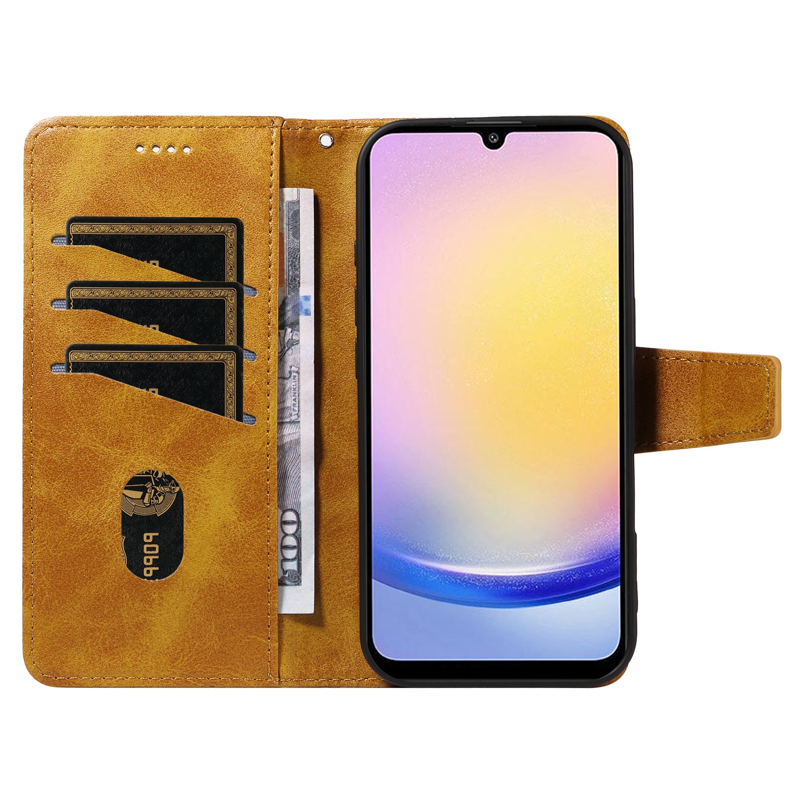 For Samsung Galaxy A25 5G (Global) (161.0 x 76.5 x 8.3mm) Leather Case Wallet Stand Grids Imprinted Phone Cover with Strap