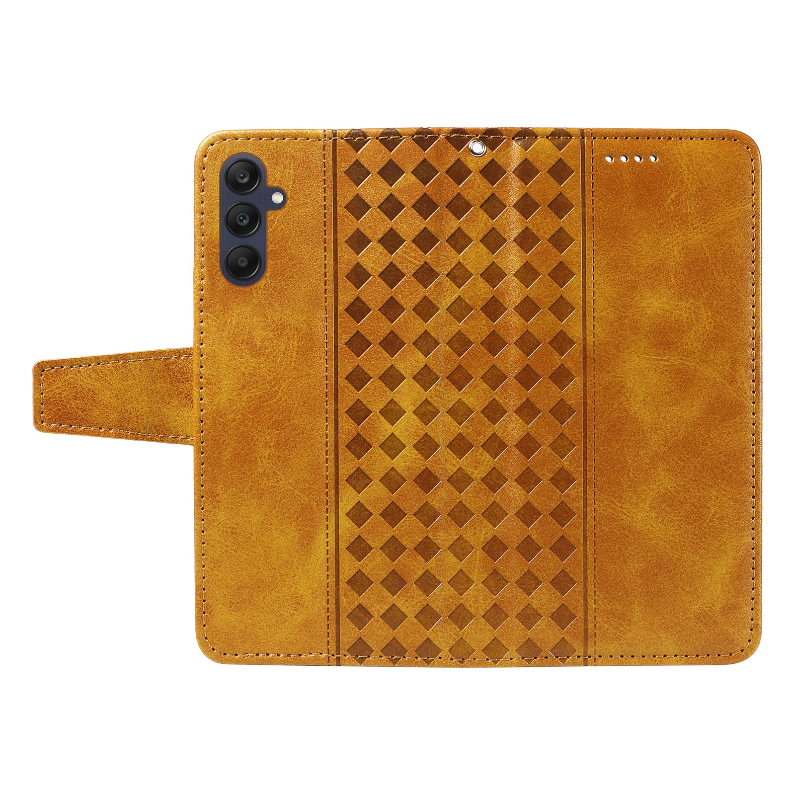 For Samsung Galaxy A25 5G (Global) (161.0 x 76.5 x 8.3mm) Leather Case Wallet Stand Grids Imprinted Phone Cover with Strap