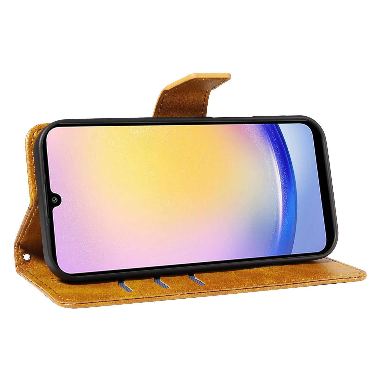 For Samsung Galaxy A25 5G (Global) (161.0 x 76.5 x 8.3mm) Leather Case Wallet Stand Grids Imprinted Phone Cover with Strap