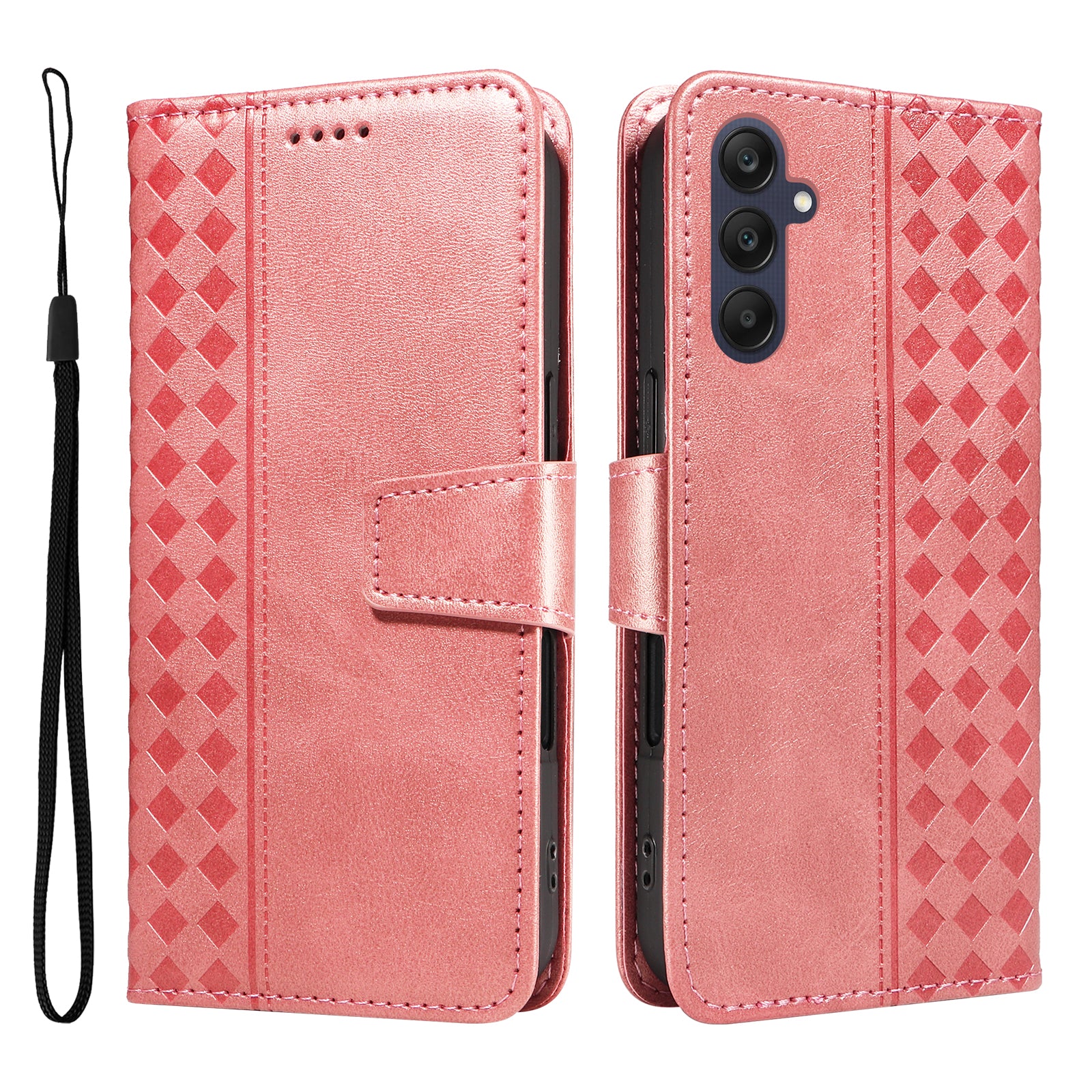 For Samsung Galaxy A25 5G (Global) (161.0 x 76.5 x 8.3mm) Leather Case Wallet Stand Grids Imprinted Phone Cover with Strap