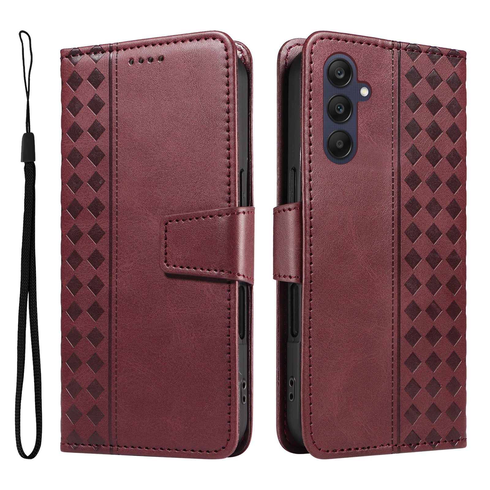 For Samsung Galaxy A25 5G (Global) (161.0 x 76.5 x 8.3mm) Leather Case Wallet Stand Grids Imprinted Phone Cover with Strap