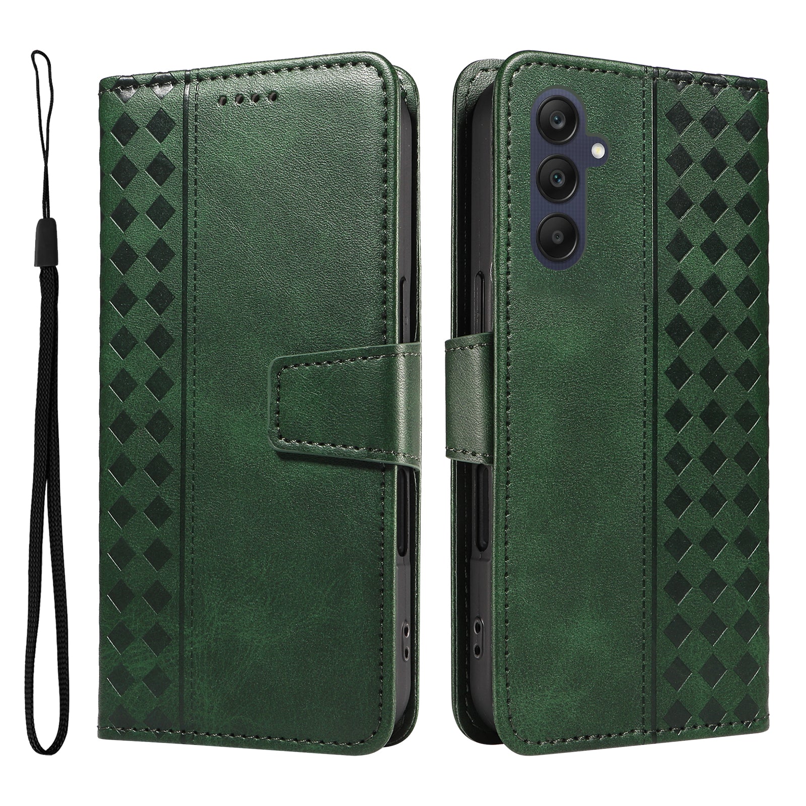 For Samsung Galaxy A25 5G (Global) (161.0 x 76.5 x 8.3mm) Leather Case Wallet Stand Grids Imprinted Phone Cover with Strap