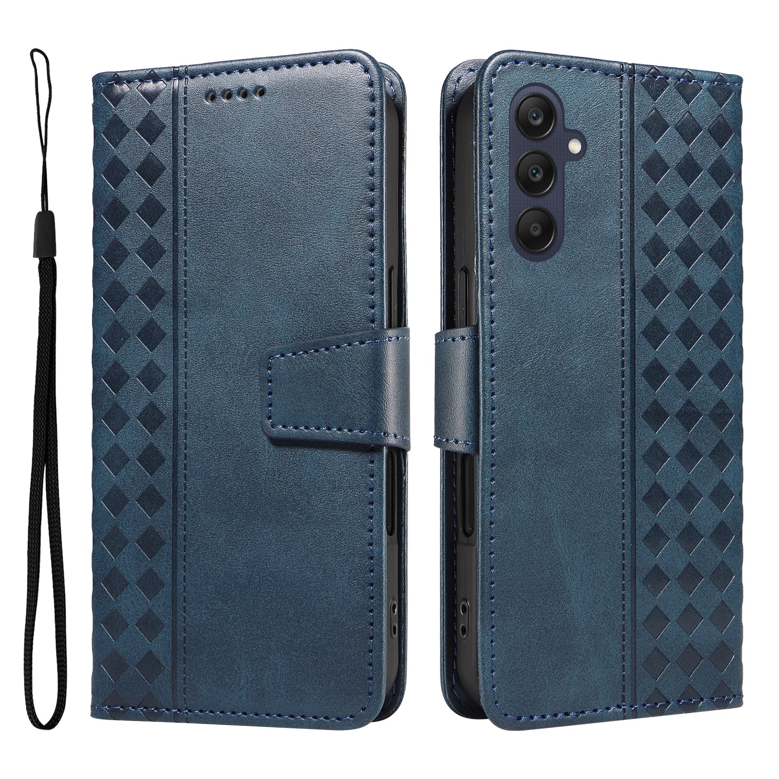 For Samsung Galaxy A25 5G (Global) (161.0 x 76.5 x 8.3mm) Leather Case Wallet Stand Grids Imprinted Phone Cover with Strap