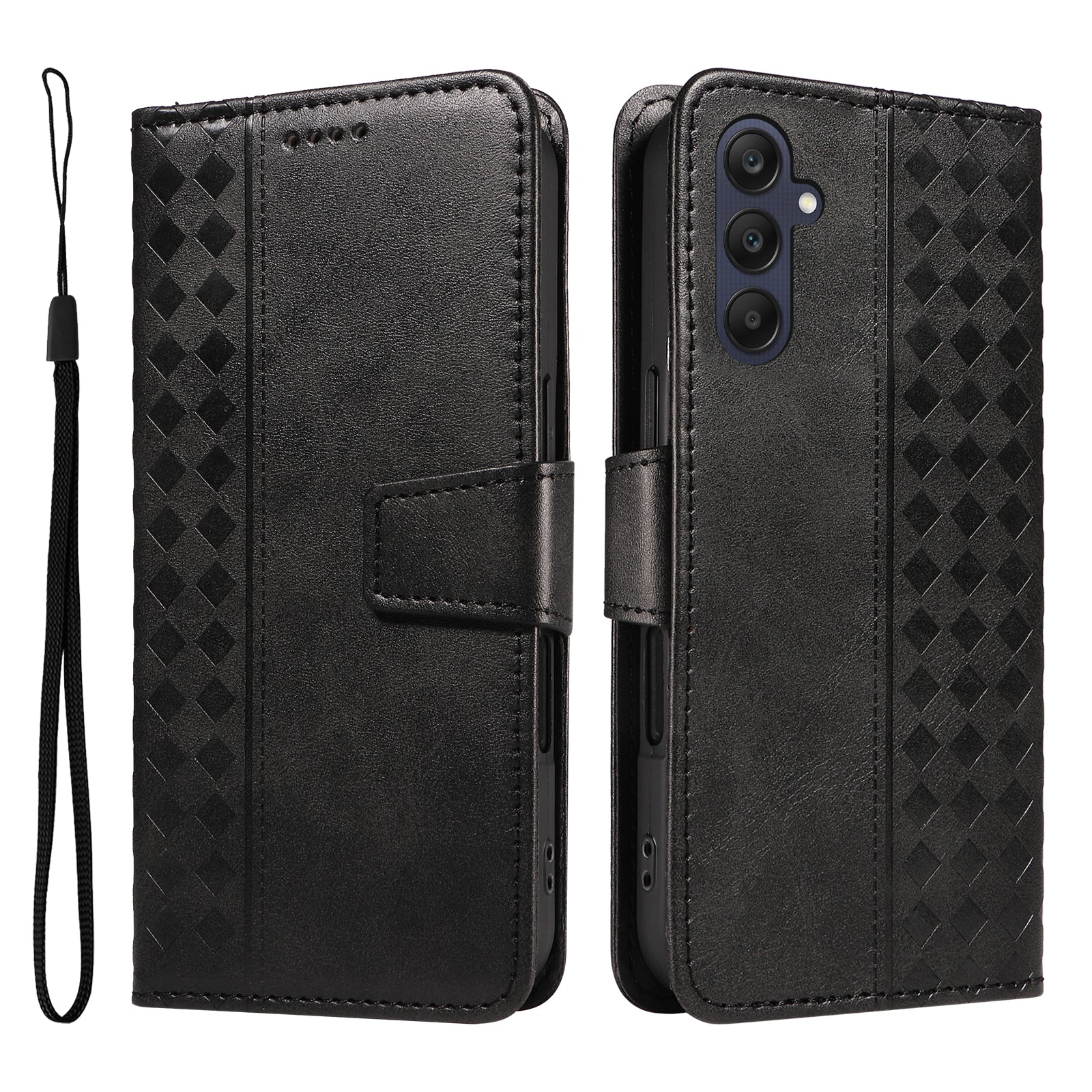 For Samsung Galaxy A25 5G (Global) (161.0 x 76.5 x 8.3mm) Leather Case Wallet Stand Grids Imprinted Phone Cover with Strap