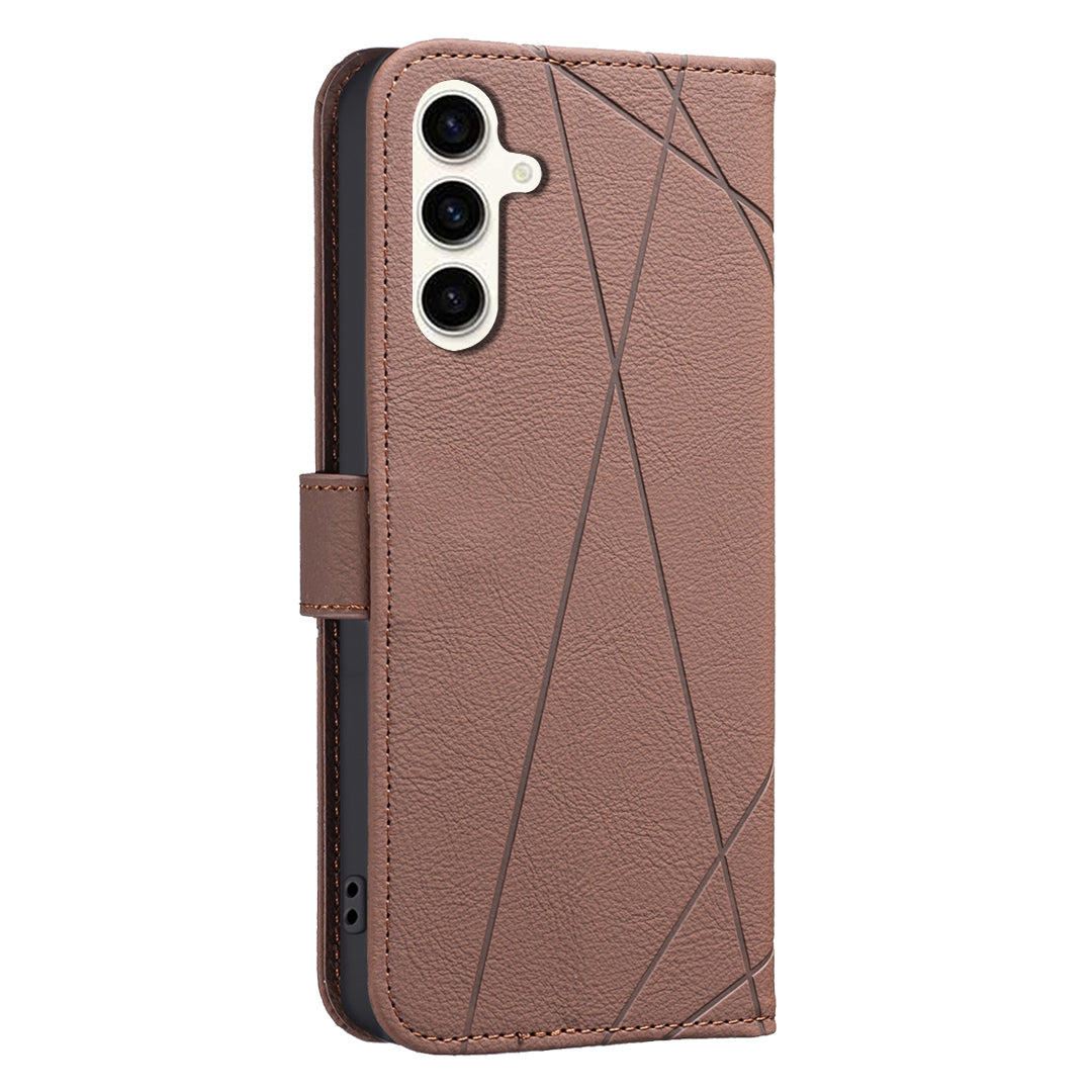 For Samsung Galaxy A35 5G Case BINFEN COLOR BF35 Geometry Imprinted Leather Phone Cover RFID Blocking Wallet Stand