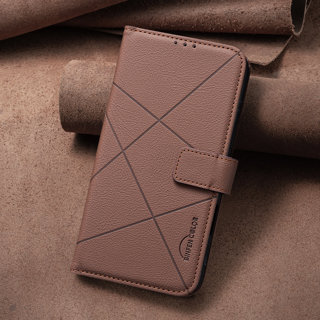 For Samsung Galaxy A35 5G Case BINFEN COLOR BF35 Geometry Imprinted Leather Phone Cover RFID Blocking Wallet Stand