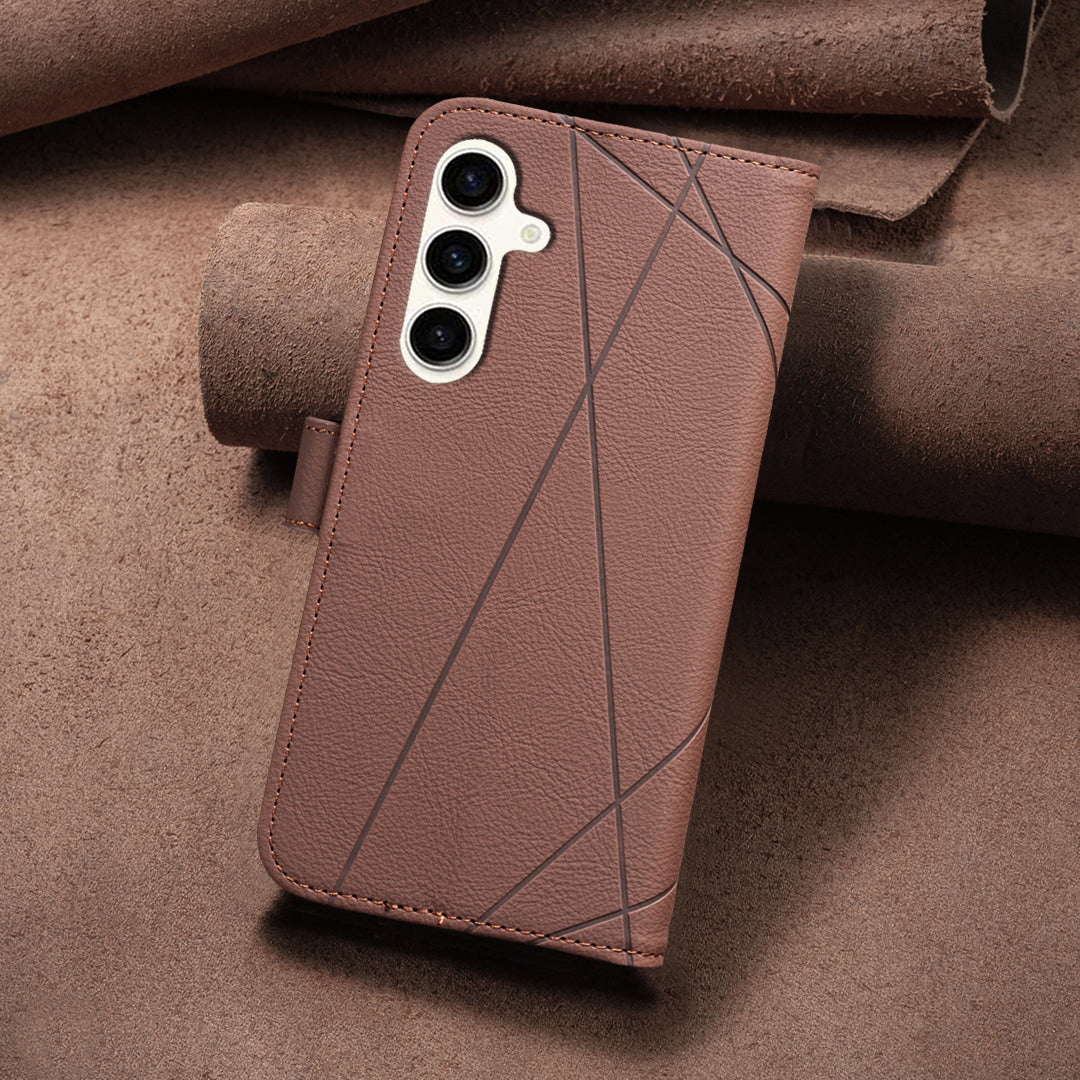 For Samsung Galaxy A35 5G Case BINFEN COLOR BF35 Geometry Imprinted Leather Phone Cover RFID Blocking Wallet Stand