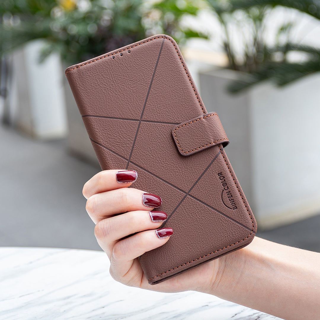 For Samsung Galaxy A35 5G Case BINFEN COLOR BF35 Geometry Imprinted Leather Phone Cover RFID Blocking Wallet Stand