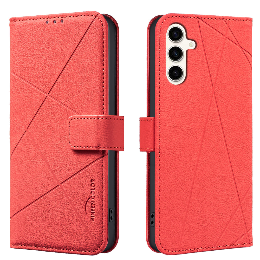 For Samsung Galaxy A35 5G Case BINFEN COLOR BF35 Geometry Imprinted Leather Phone Cover RFID Blocking Wallet Stand