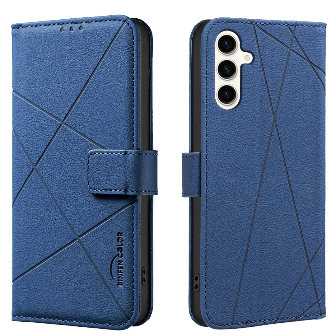 For Samsung Galaxy A35 5G Case BINFEN COLOR BF35 Geometry Imprinted Leather Phone Cover RFID Blocking Wallet Stand