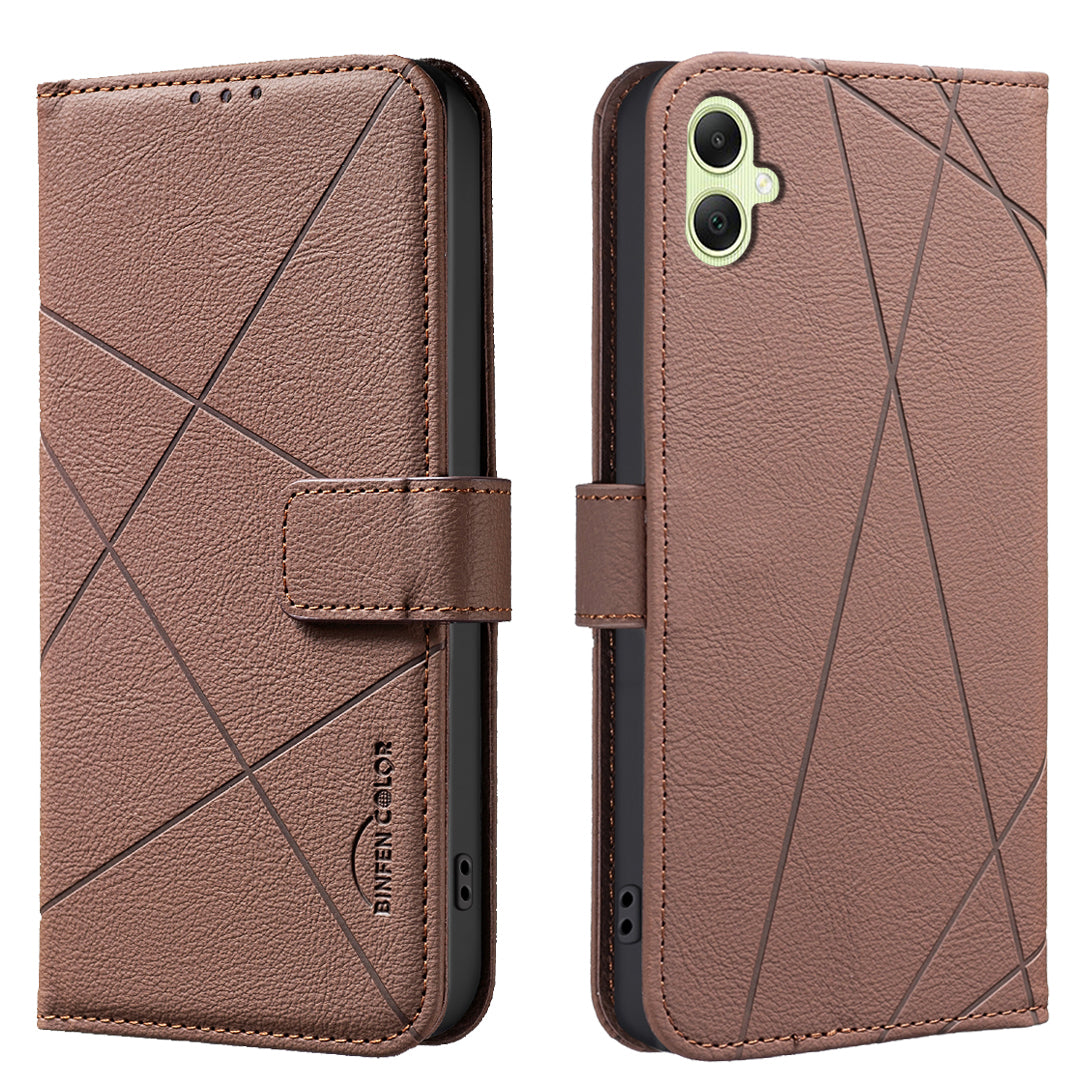 For Samsung Galaxy A05s 4G Case BINFEN COLOR BF35 Geometry Imprinted Leather Phone Cover RFID Blocking Wallet Stand