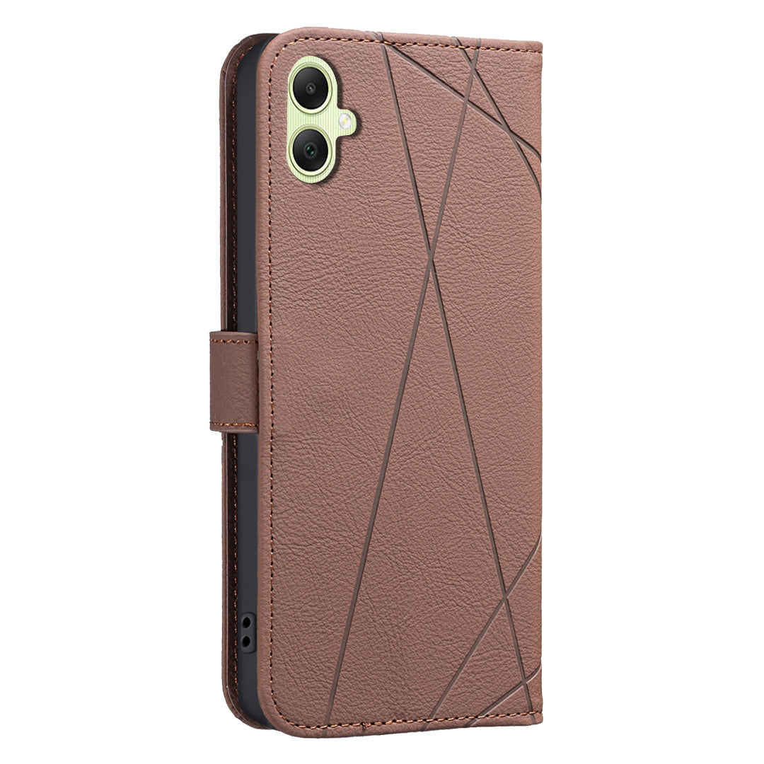 For Samsung Galaxy A05s 4G Case BINFEN COLOR BF35 Geometry Imprinted Leather Phone Cover RFID Blocking Wallet Stand