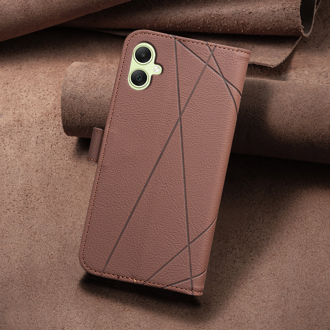 For Samsung Galaxy A05s 4G Case BINFEN COLOR BF35 Geometry Imprinted Leather Phone Cover RFID Blocking Wallet Stand