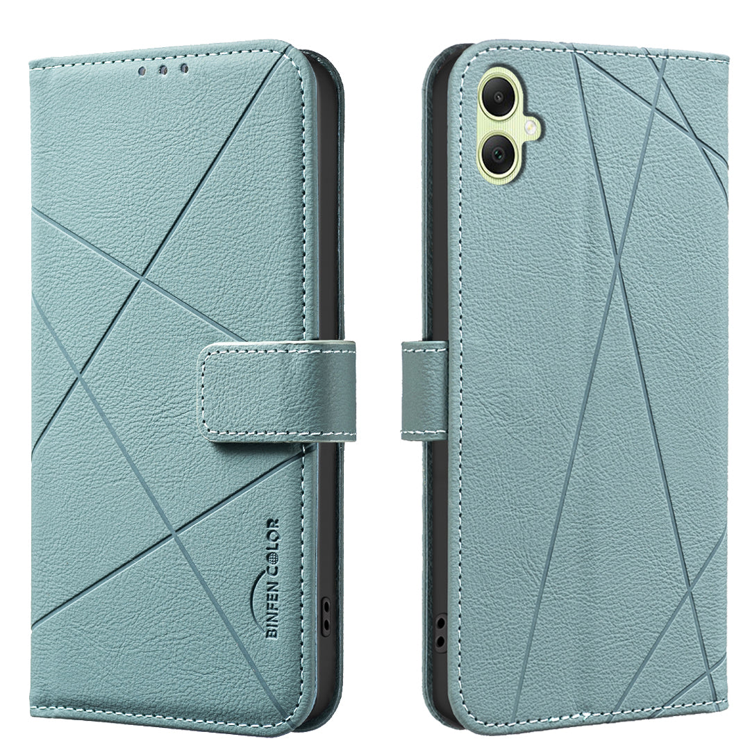 For Samsung Galaxy A05s 4G Case BINFEN COLOR BF35 Geometry Imprinted Leather Phone Cover RFID Blocking Wallet Stand