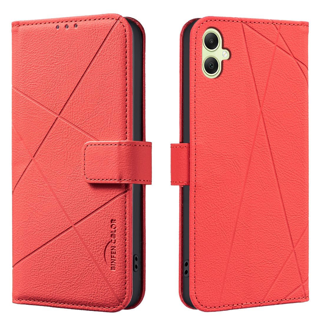 For Samsung Galaxy A05s 4G Case BINFEN COLOR BF35 Geometry Imprinted Leather Phone Cover RFID Blocking Wallet Stand