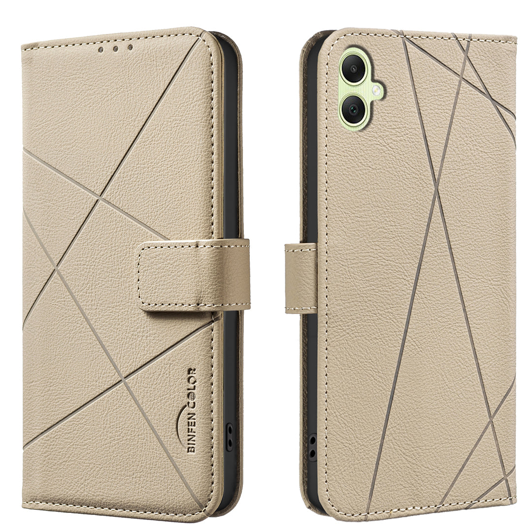 For Samsung Galaxy A05s 4G Case BINFEN COLOR BF35 Geometry Imprinted Leather Phone Cover RFID Blocking Wallet Stand