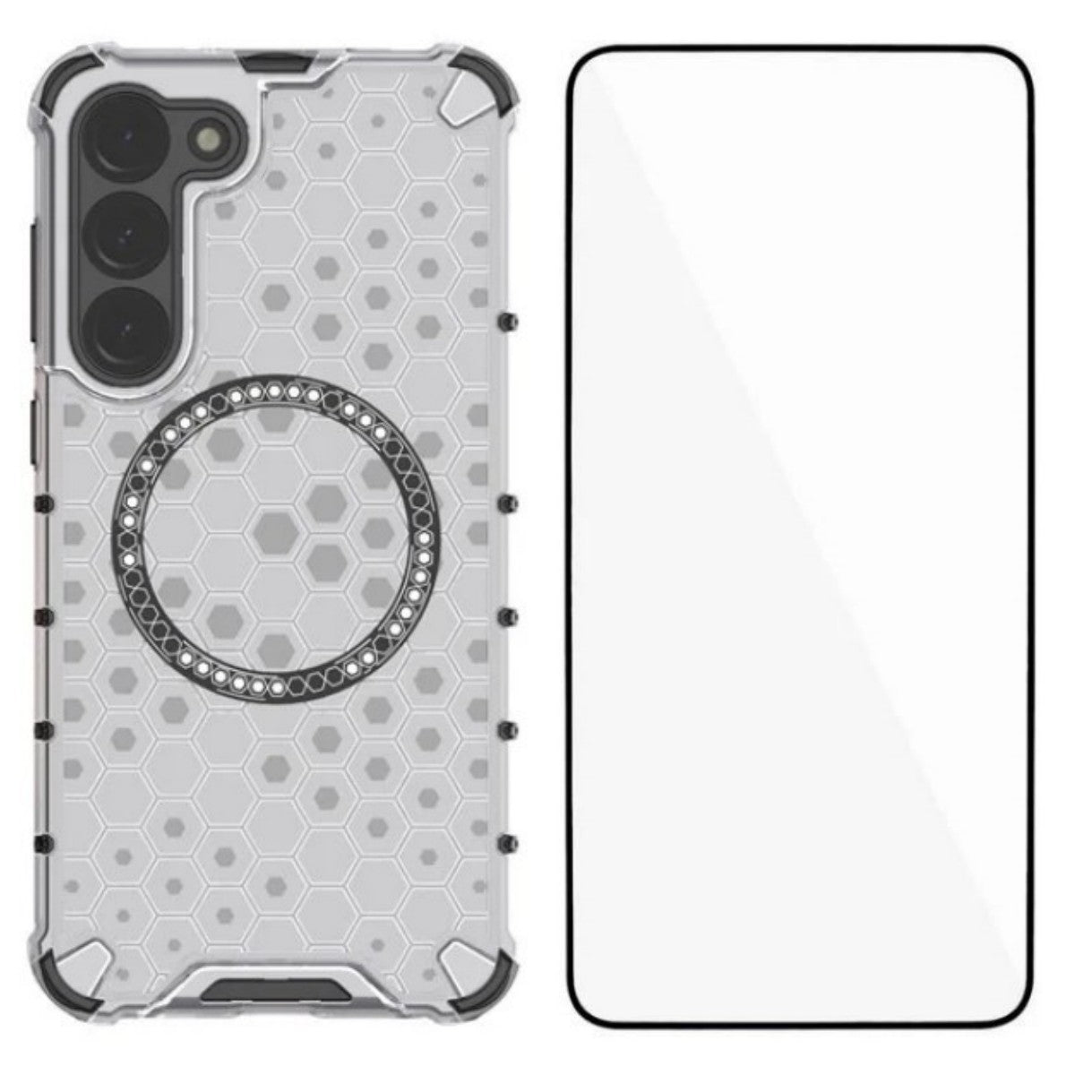 For Samsung Galaxy S23 Case Compatible with MagSafe WANLONFENG FC Series TPU + PC Phone Cover with Tempered Glass