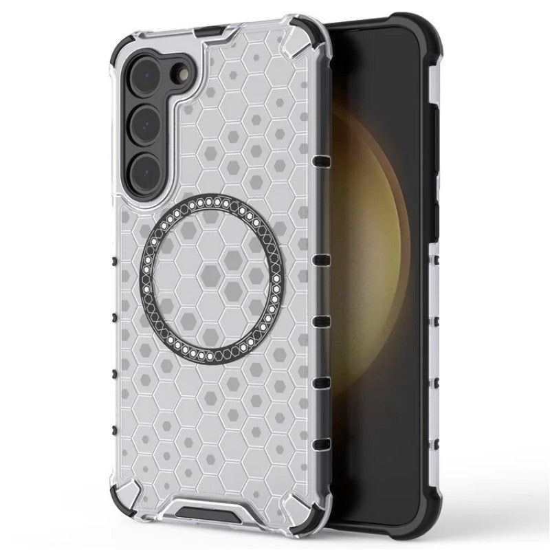For Samsung Galaxy S23 Case Compatible with MagSafe WANLONFENG FC Series TPU + PC Phone Cover with Tempered Glass