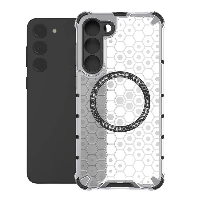 For Samsung Galaxy S23 Case Compatible with MagSafe WANLONFENG FC Series TPU + PC Phone Cover with Tempered Glass