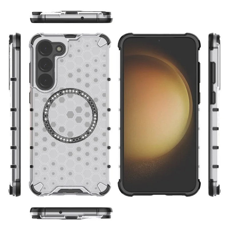 For Samsung Galaxy S23 Case Compatible with MagSafe WANLONFENG FC Series TPU + PC Phone Cover with Tempered Glass