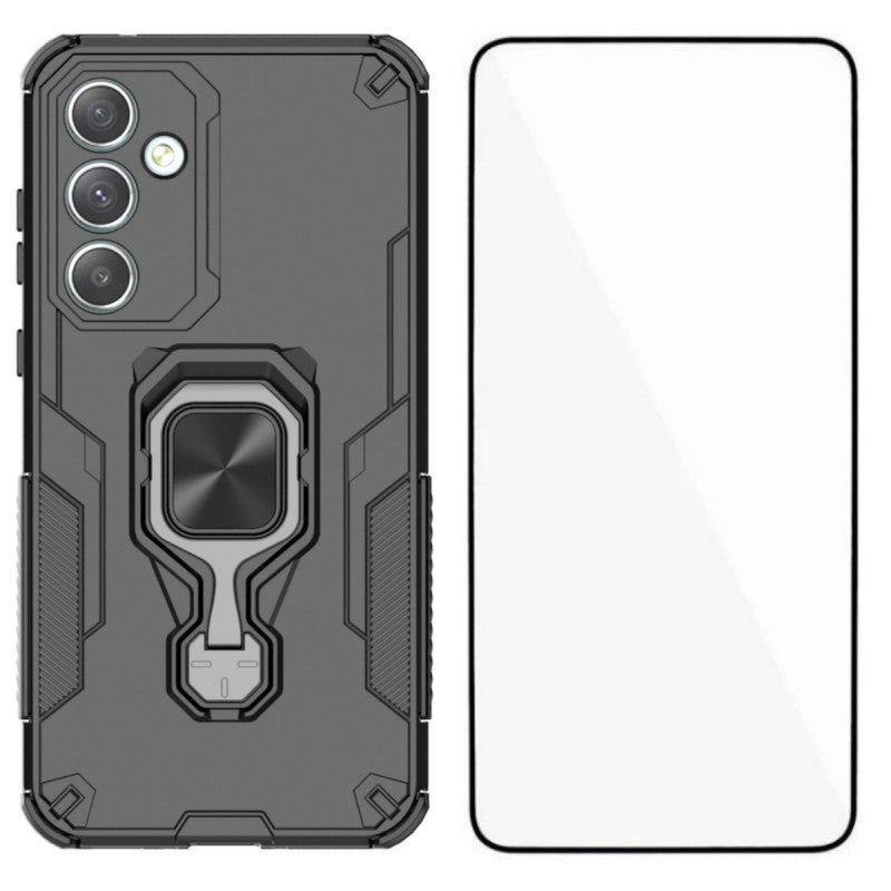 For Samsung Galaxy A35 5G Phone Case WANLONFENG PC TPU Back Cover Kickstand with Tempered Glass