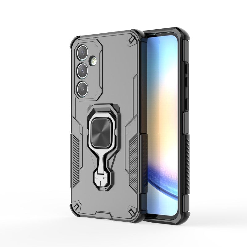 For Samsung Galaxy A35 5G Phone Case WANLONFENG PC TPU Back Cover Kickstand with Tempered Glass