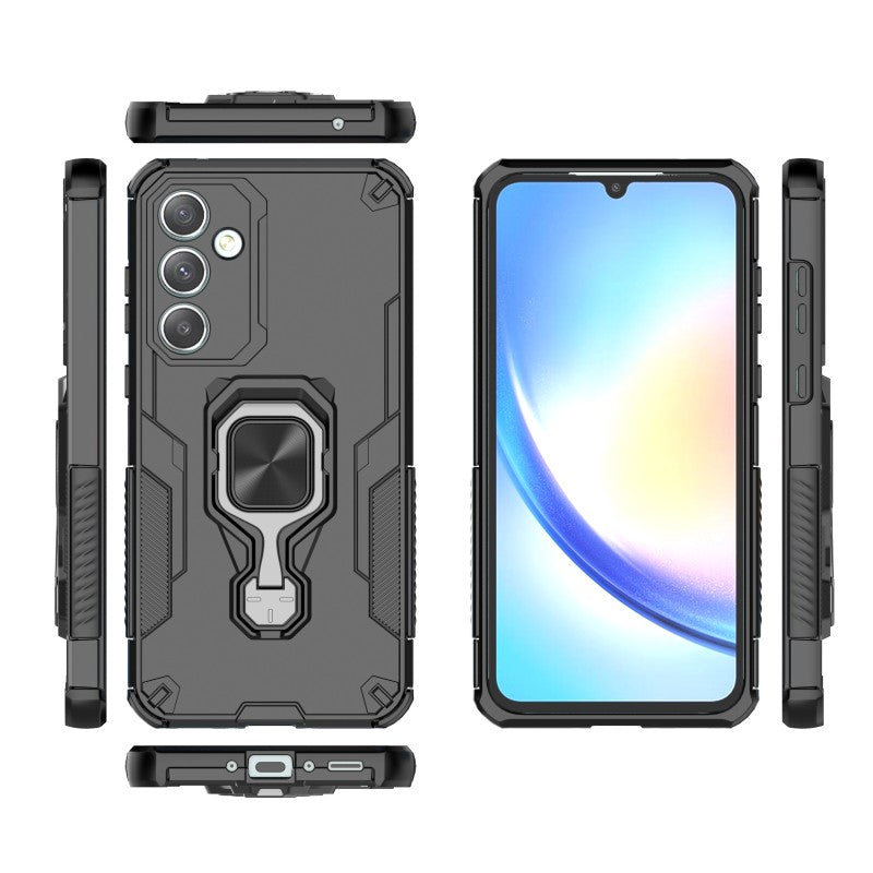 For Samsung Galaxy A35 5G Phone Case WANLONFENG PC TPU Back Cover Kickstand with Tempered Glass