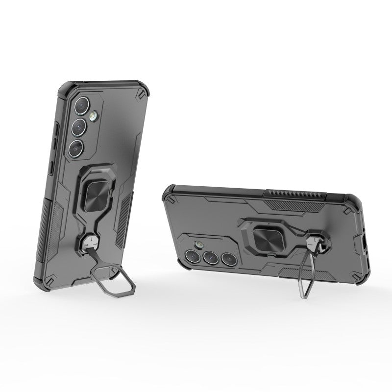 For Samsung Galaxy A35 5G Phone Case WANLONFENG PC TPU Back Cover Kickstand with Tempered Glass