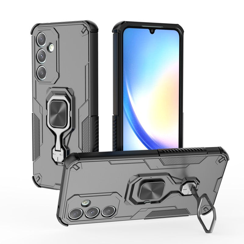 For Samsung Galaxy A35 5G Phone Case WANLONFENG PC TPU Back Cover Kickstand with Tempered Glass