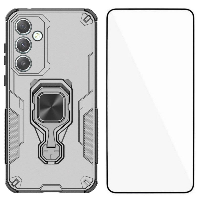 For Samsung Galaxy A35 5G Phone Case WANLONFENG PC TPU Back Cover Kickstand with Tempered Glass