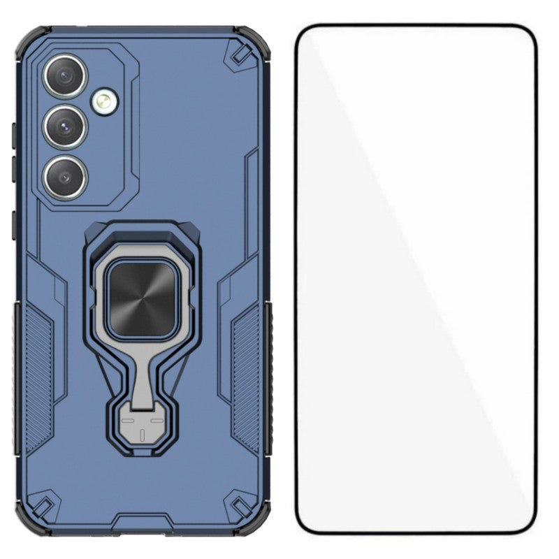 For Samsung Galaxy A35 5G Phone Case WANLONFENG PC TPU Back Cover Kickstand with Tempered Glass