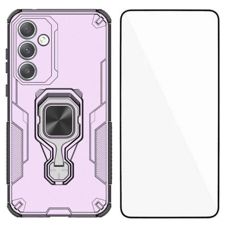For Samsung Galaxy A35 5G Phone Case WANLONFENG PC TPU Back Cover Kickstand with Tempered Glass