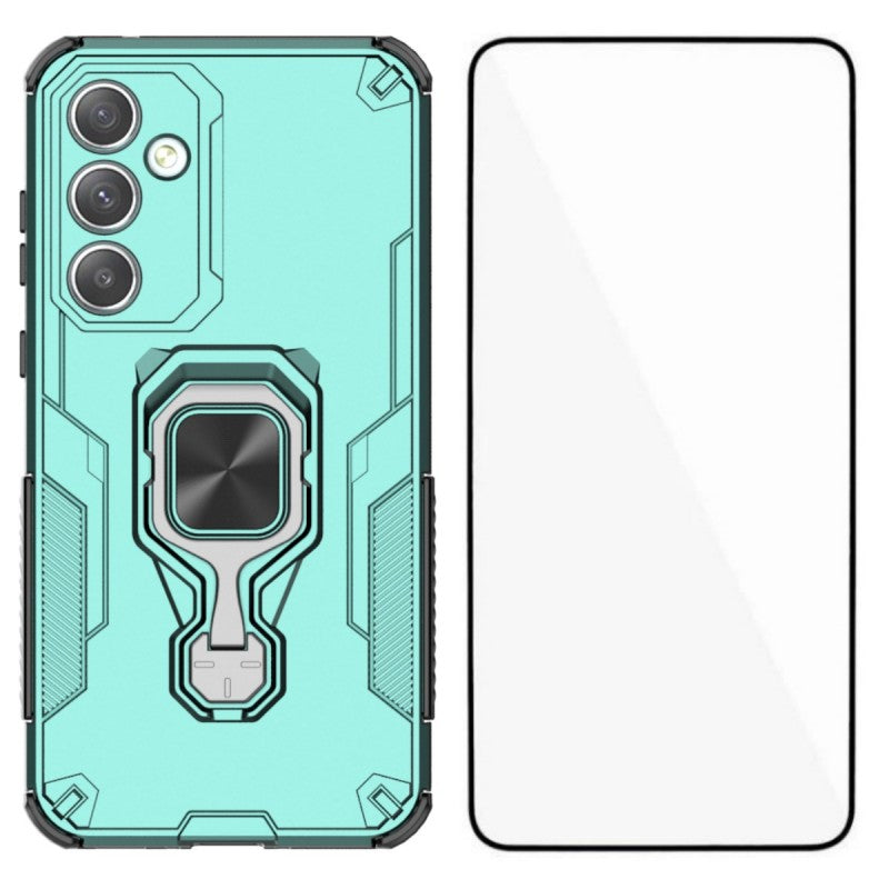For Samsung Galaxy A35 5G Phone Case WANLONFENG PC TPU Back Cover Kickstand with Tempered Glass